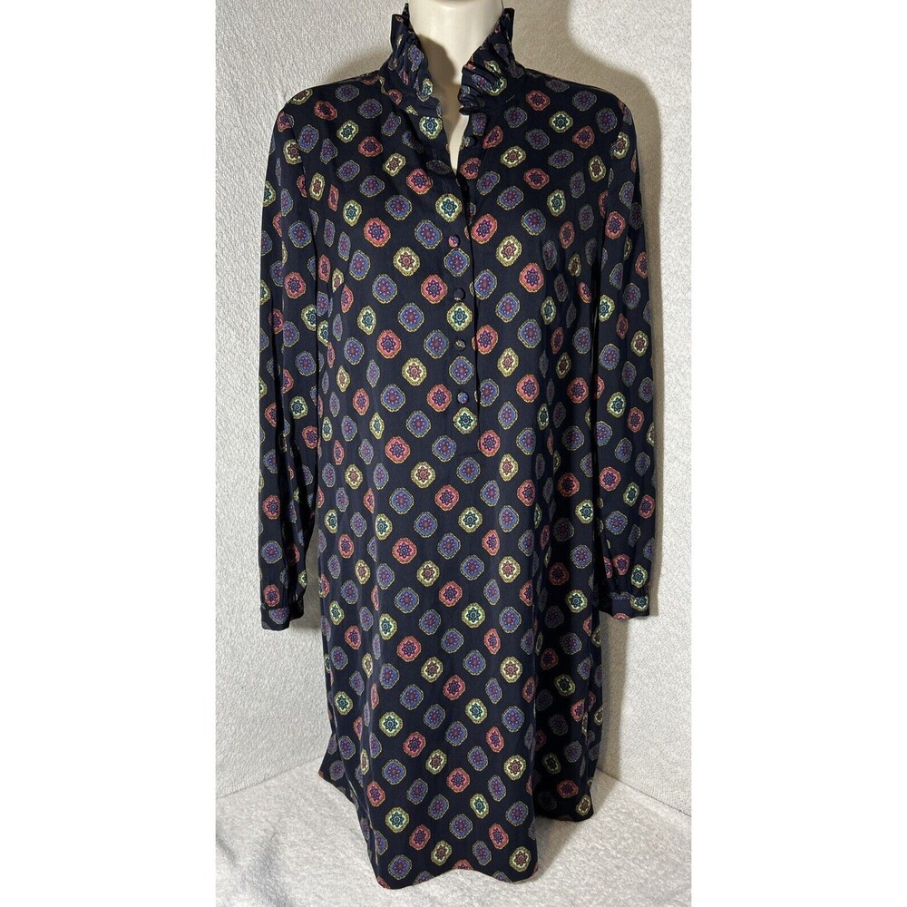 J. Crew Factory Ruffle Neck Multi Medallion Floral Fabric Button Dress Size 2